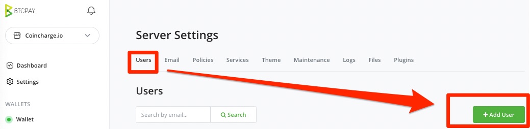 BTCPay Server Settings Users