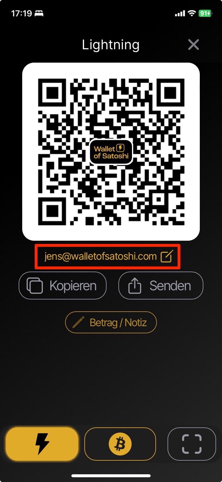 Persönliche Lightning Adresse