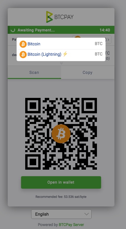 BTCPay Bezahlfenster