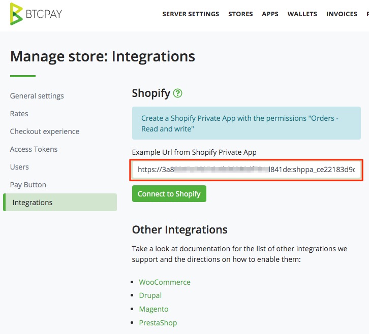 Shopify BTCPay Admin API Shopify BTCPay Admin API