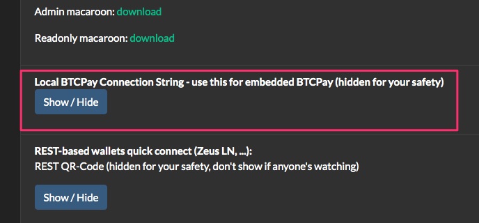 Nodl Local Btcpay connection string Nodl Local Btcpay connection string