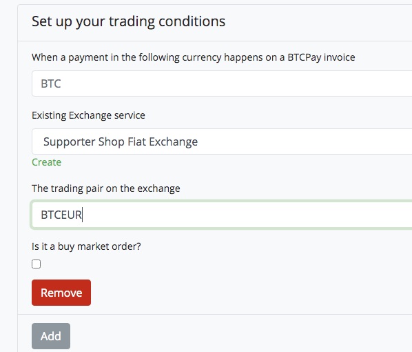 Trading Conditions bei BTCpay Transmuter festlegen Trading Conditions bei BTCpay Transmuter festlegen