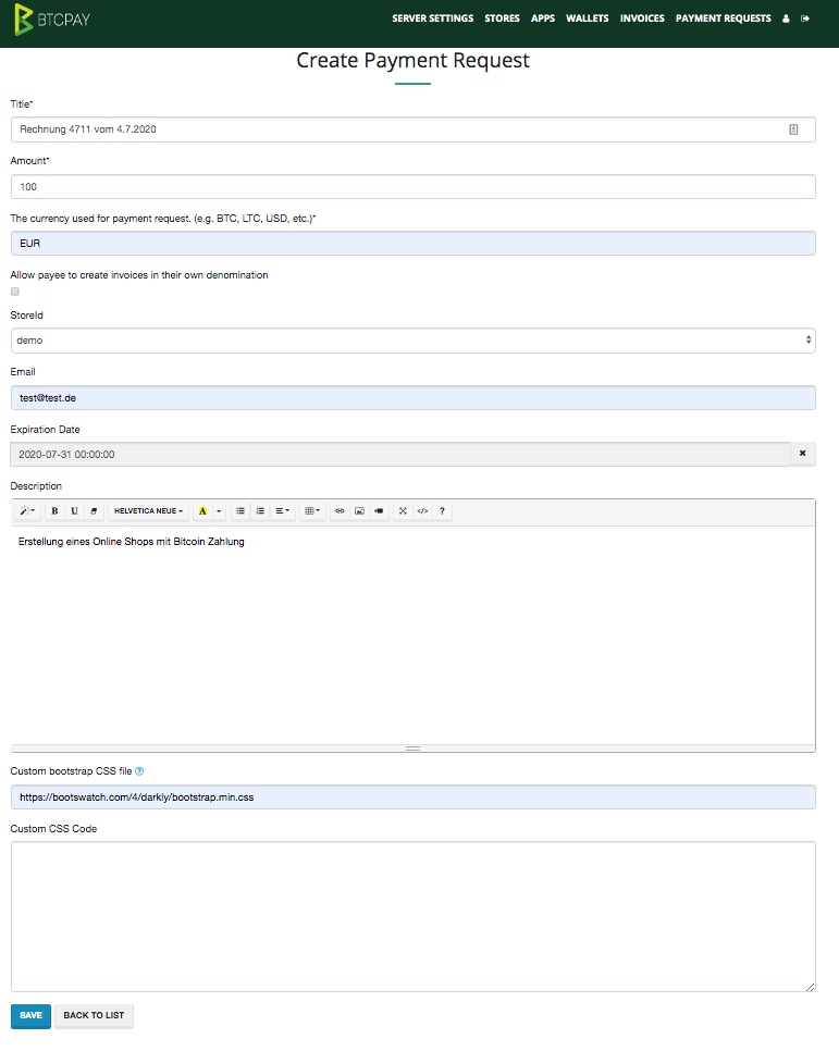 Payment Request generieren