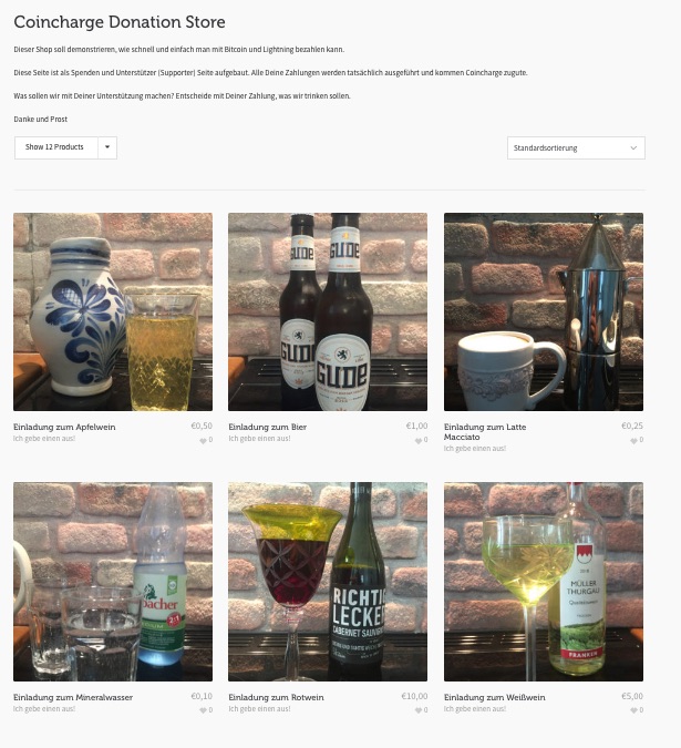 Onlineshop von Coincharge als Donation Store Onlineshop von Coincharge als Donation Store