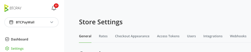 BTCPay Store general settings BTCPay Store general settings
