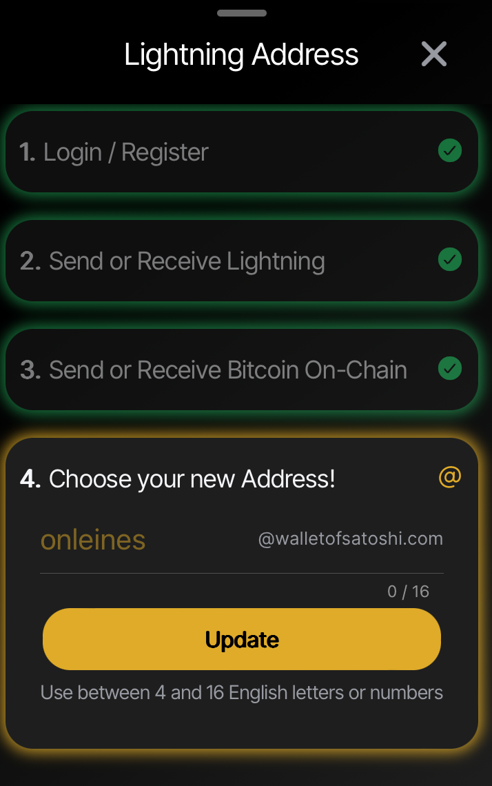 persönliche Lightning Adresse bei wallet of Satoshi persönliche Lightning Adresse bei wallet of Satoshi