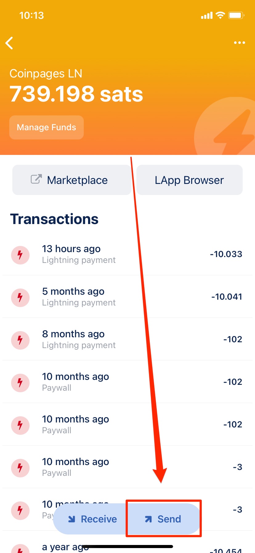 BlueWallet send lightning Payment