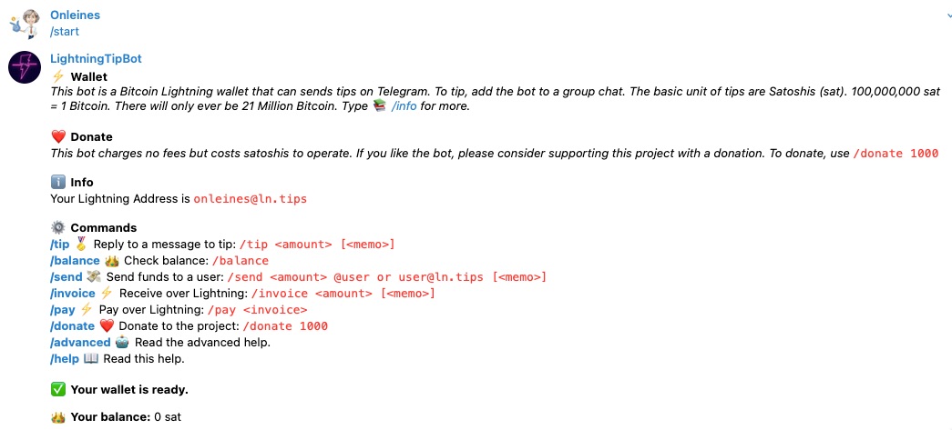 lightningtipbot Start Command