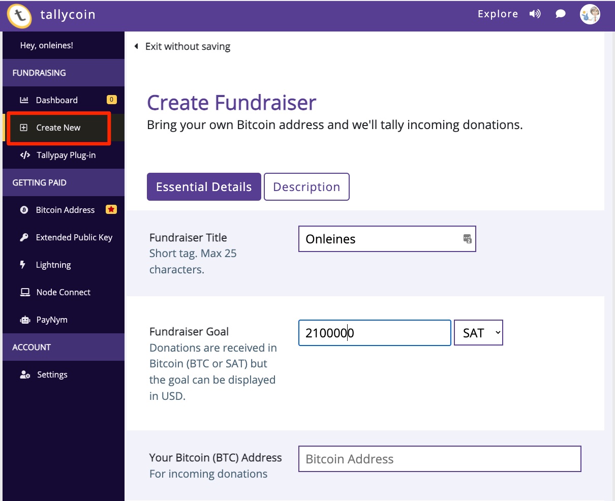 tallycoin create fundraiser