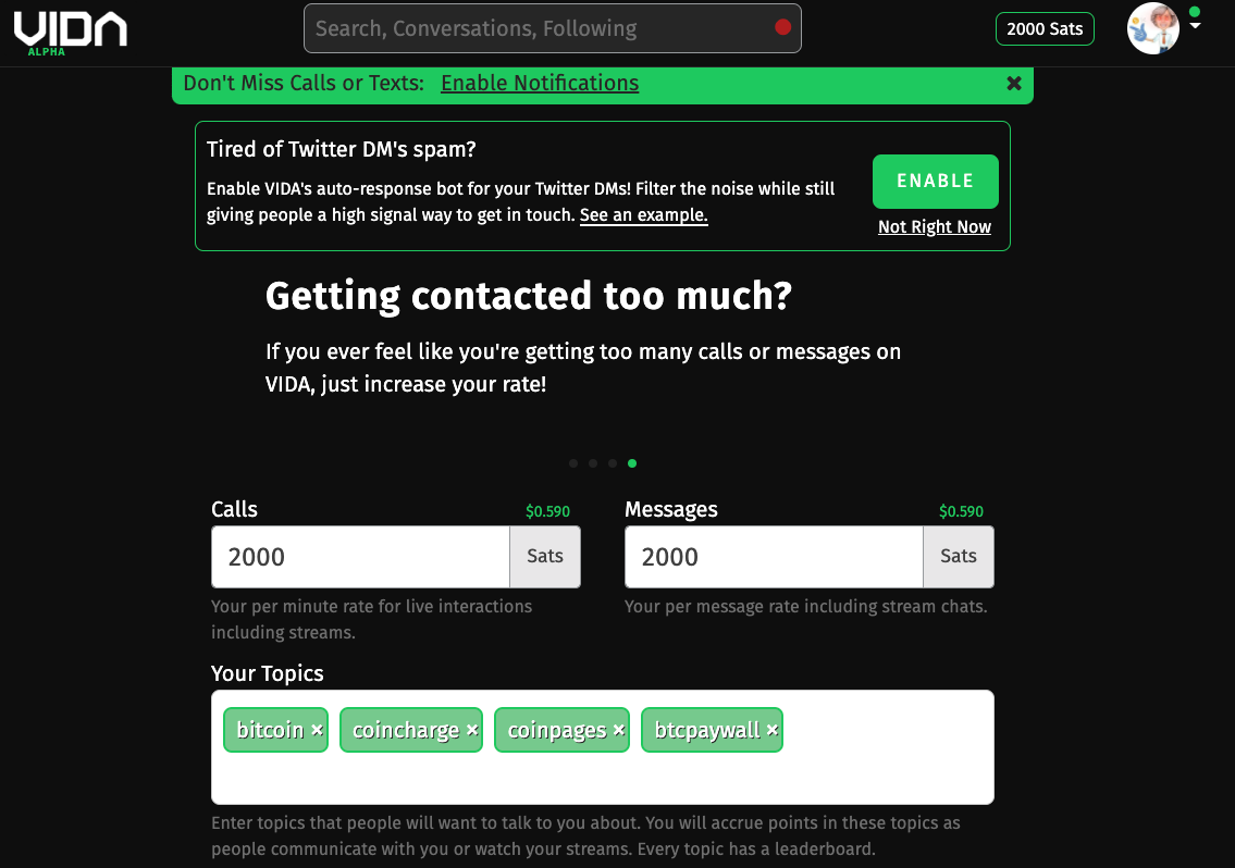 Vida Rate setting