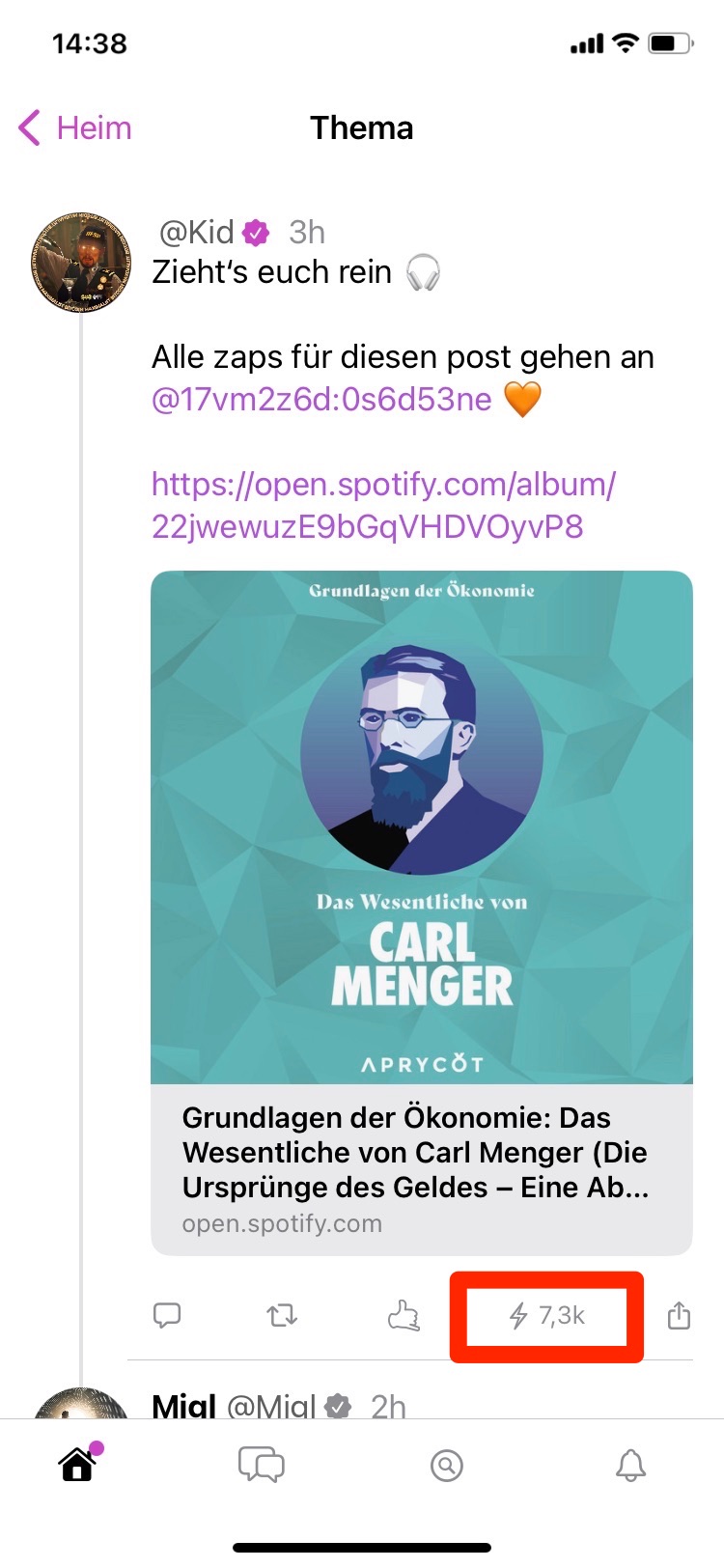 ZAP-Button bei Nostr Zap Button unter einem Blog-Beitrag