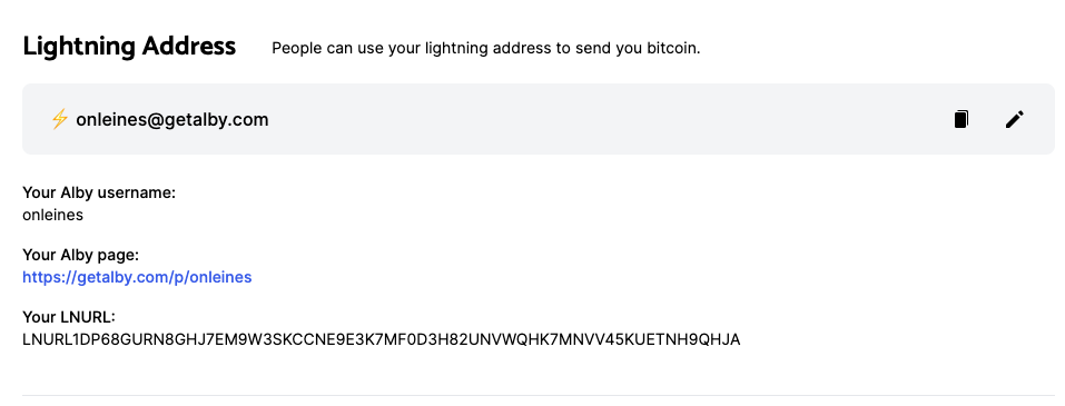 Alby Wallet Settings