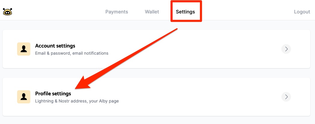 alby profile settings