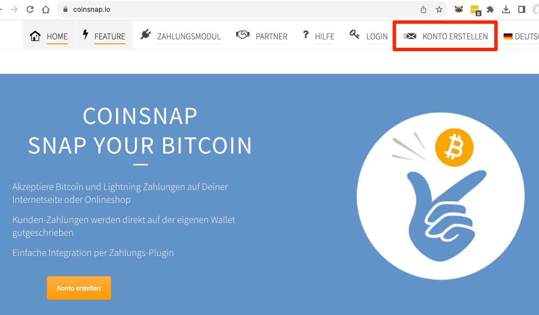 Coinsnap Konto erstellen