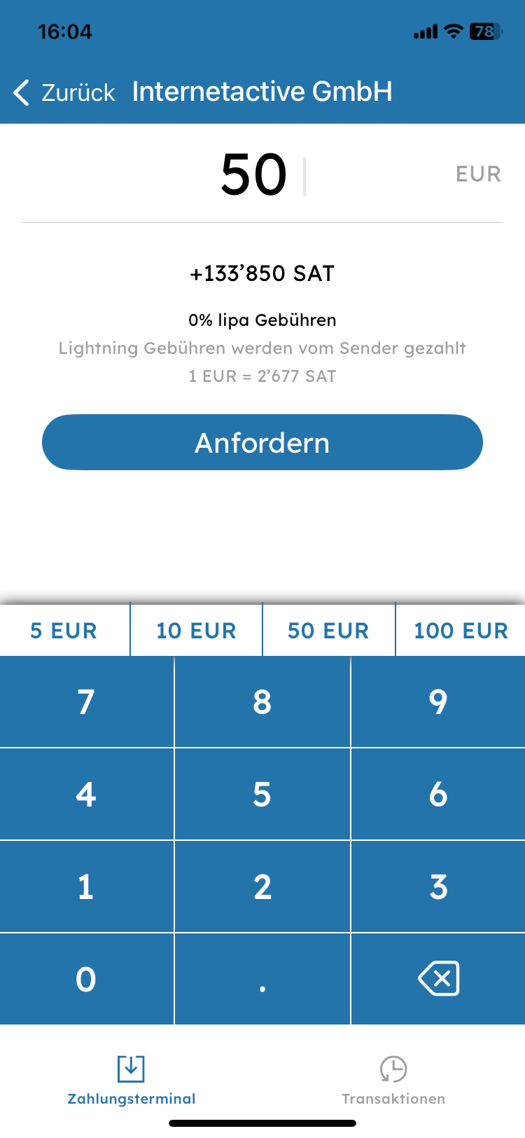 Lipa Lightning Zahlung empfangen