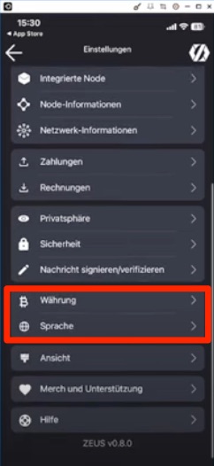 Zeus Einstellungen