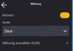 Zeus Währung aktivieren